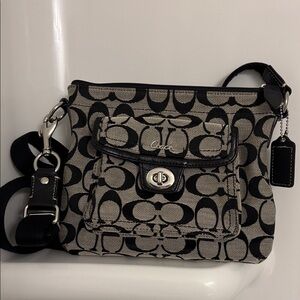Coach Signature Black and Cream Crossbody Bag